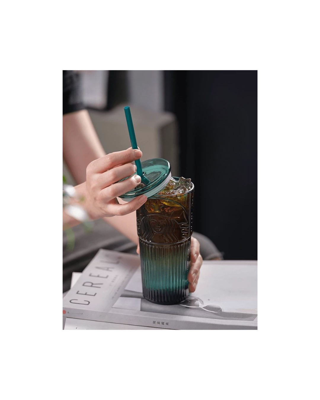 CHNB SB Glass Tumbler with Straw - Green 550ml