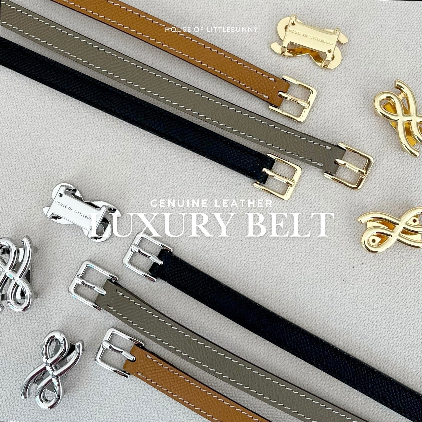 HOLB - B001/95 (G) Luxury Belt Silver HW - Khaki/Brown