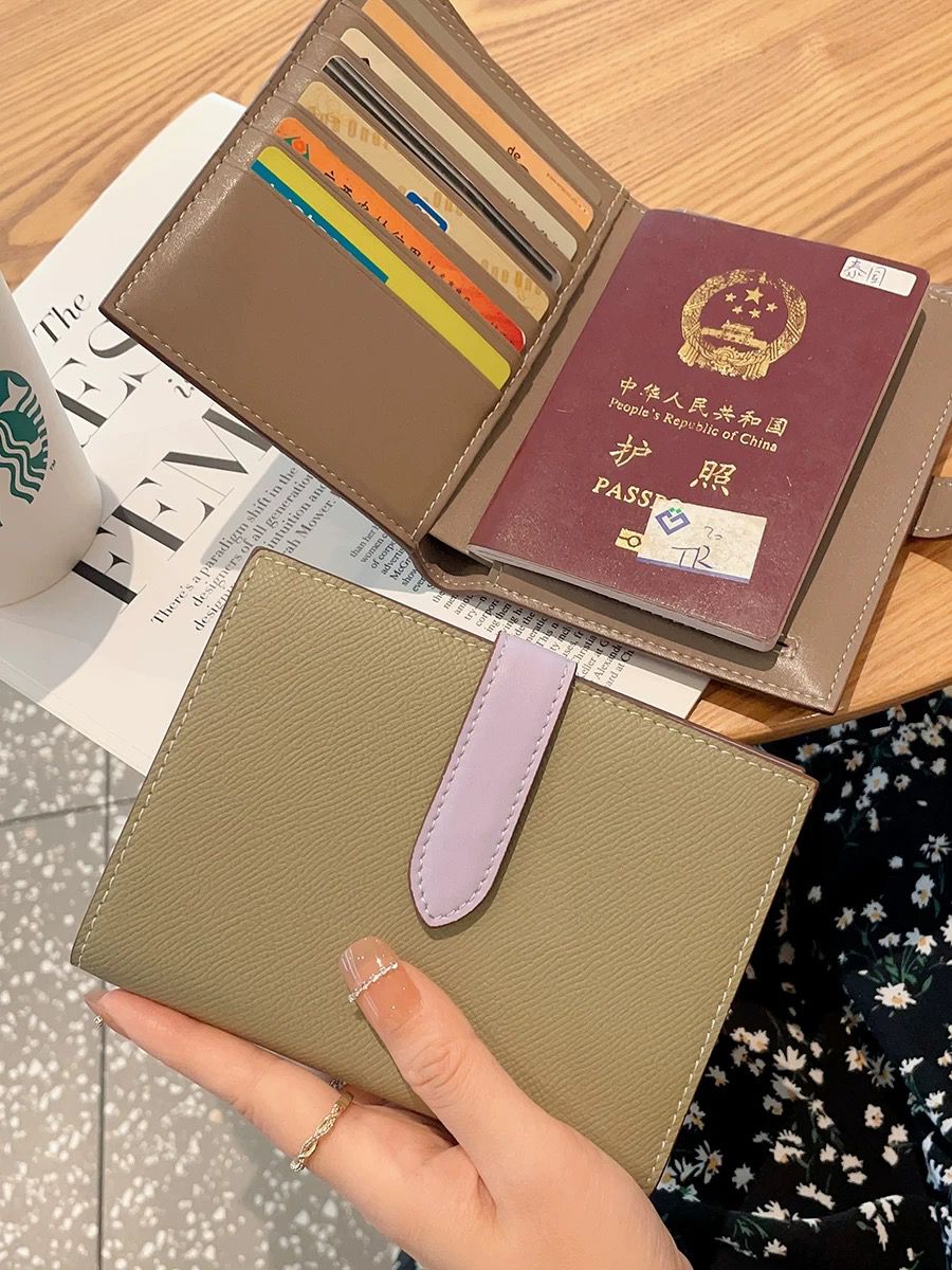 CHNB Saffiano Passport Holder - Khaki & Purple