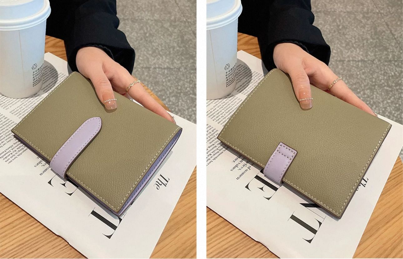 CHNB Saffiano Passport Holder - Khaki & Purple