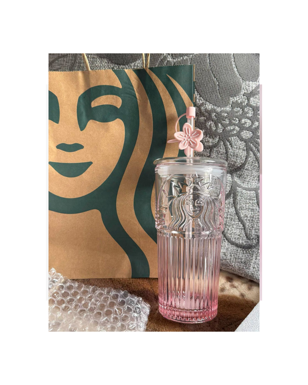 CHNB SB Glass Tumbler with Straw - Sakura 550ml