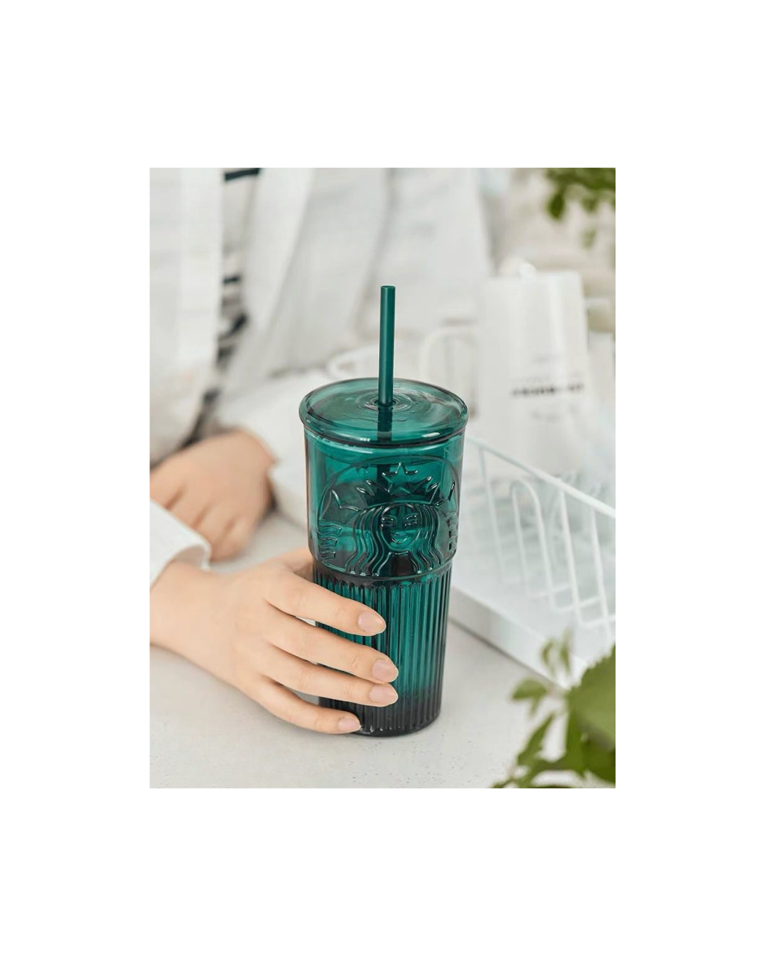 CHNB SB Glass Tumbler with Straw - Green 550ml