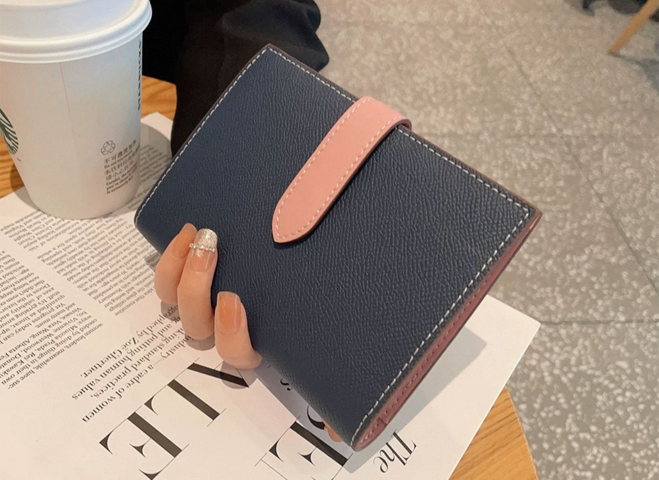 CHNB Saffiano Passport Holder - Blue & Pink