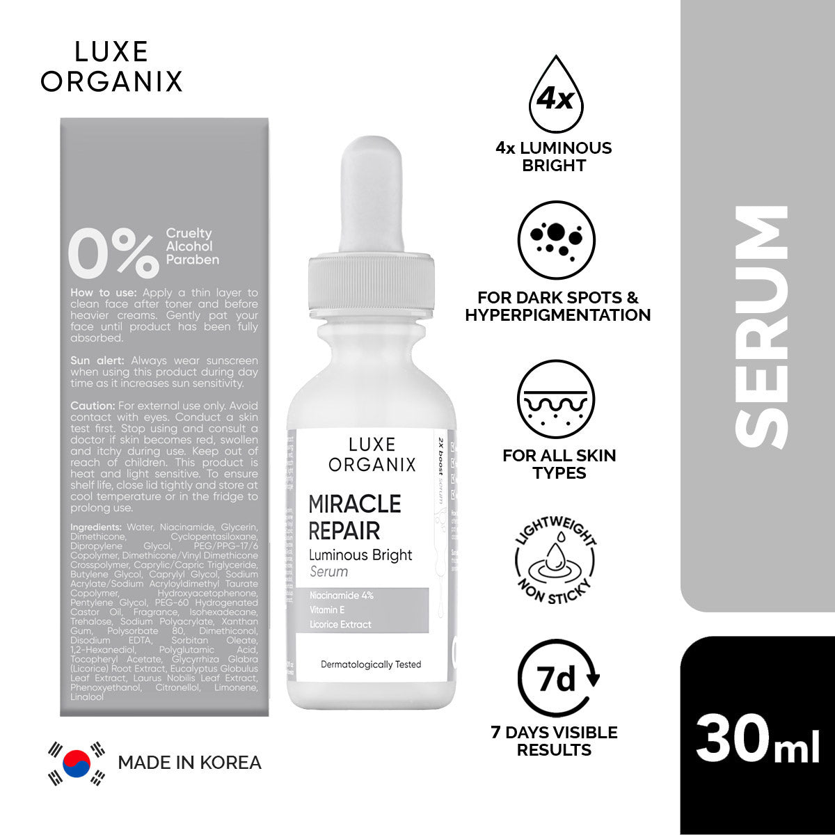 Luxe Organix Miracle Repair Serum Niacinamide 4% 30ml