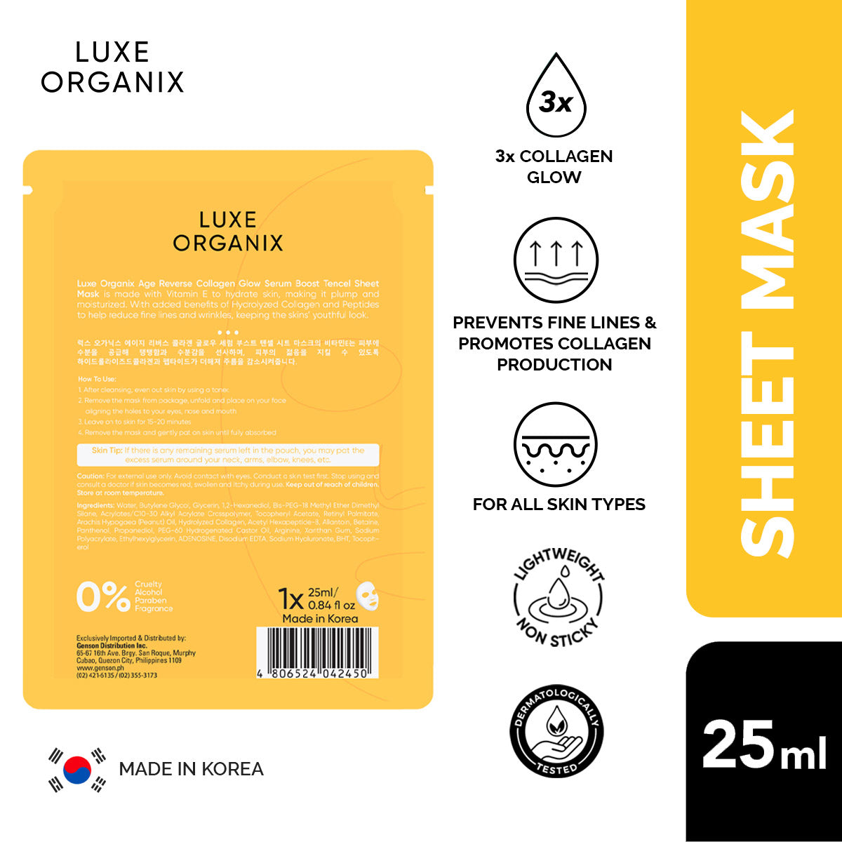 Luxe Organix Age Reverse Serum Boost Sheet Mask 25ml