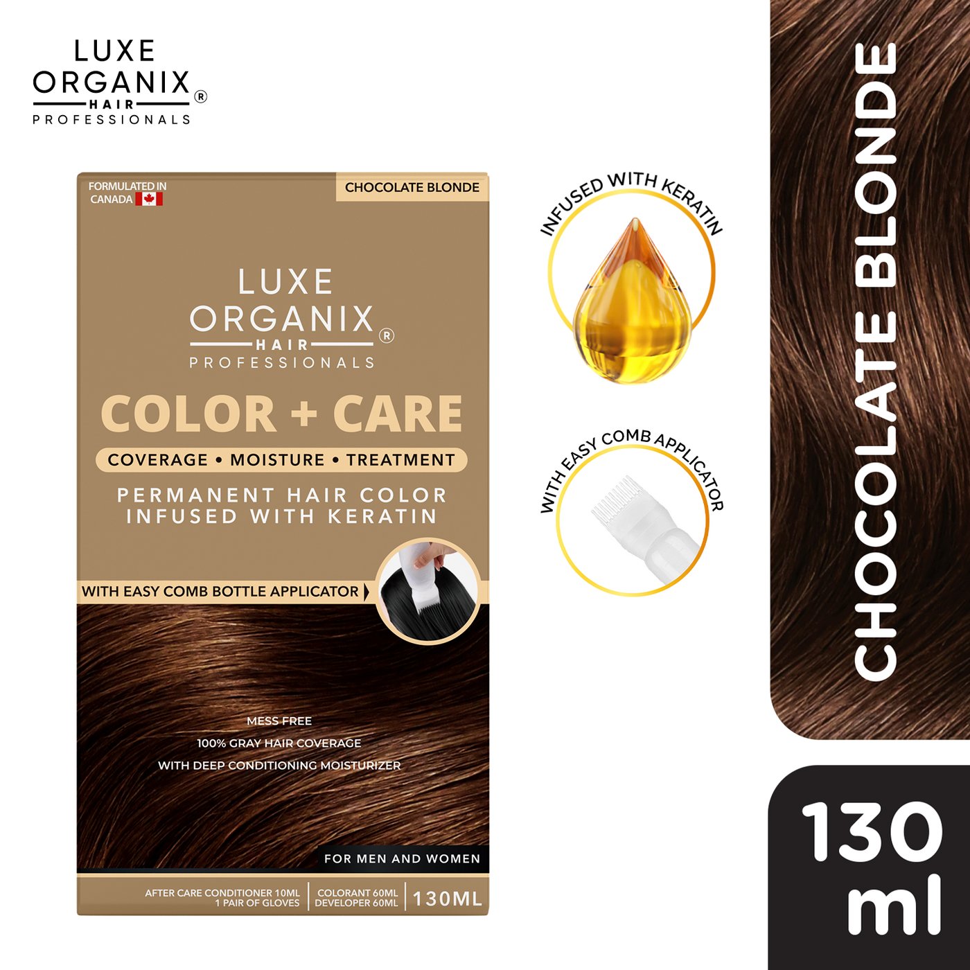 Luxe Organix Color + Care Permanent Hair Color 130ml (Chocolate Blonde)