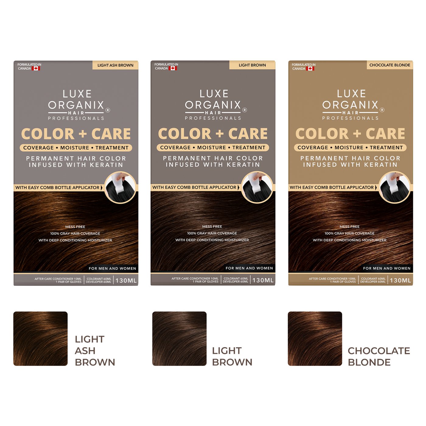 Luxe Organix Color + Care Permanent Hair Color 130ml (Light Ash Brown)