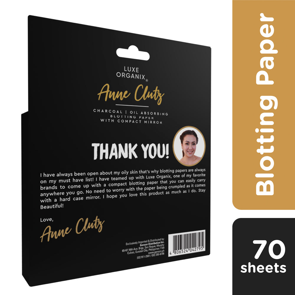 Luxe Organix x Anne Clutz Charcoal Blotting Paper with Compact Mirror 70 sheets