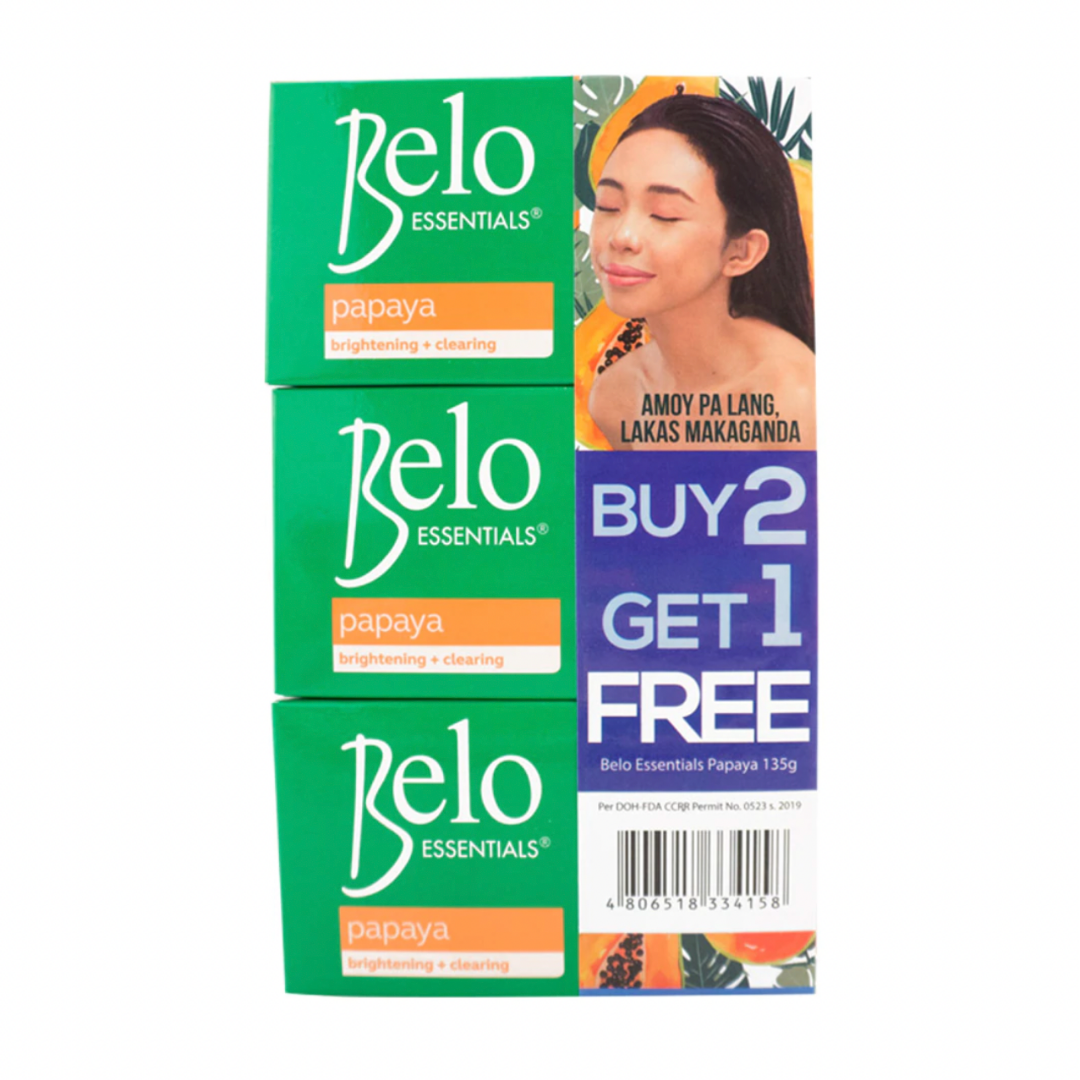 Belo Essentials Papaya Brightening + Clearing Soap 135g (Buy 2 Get 1 Free)