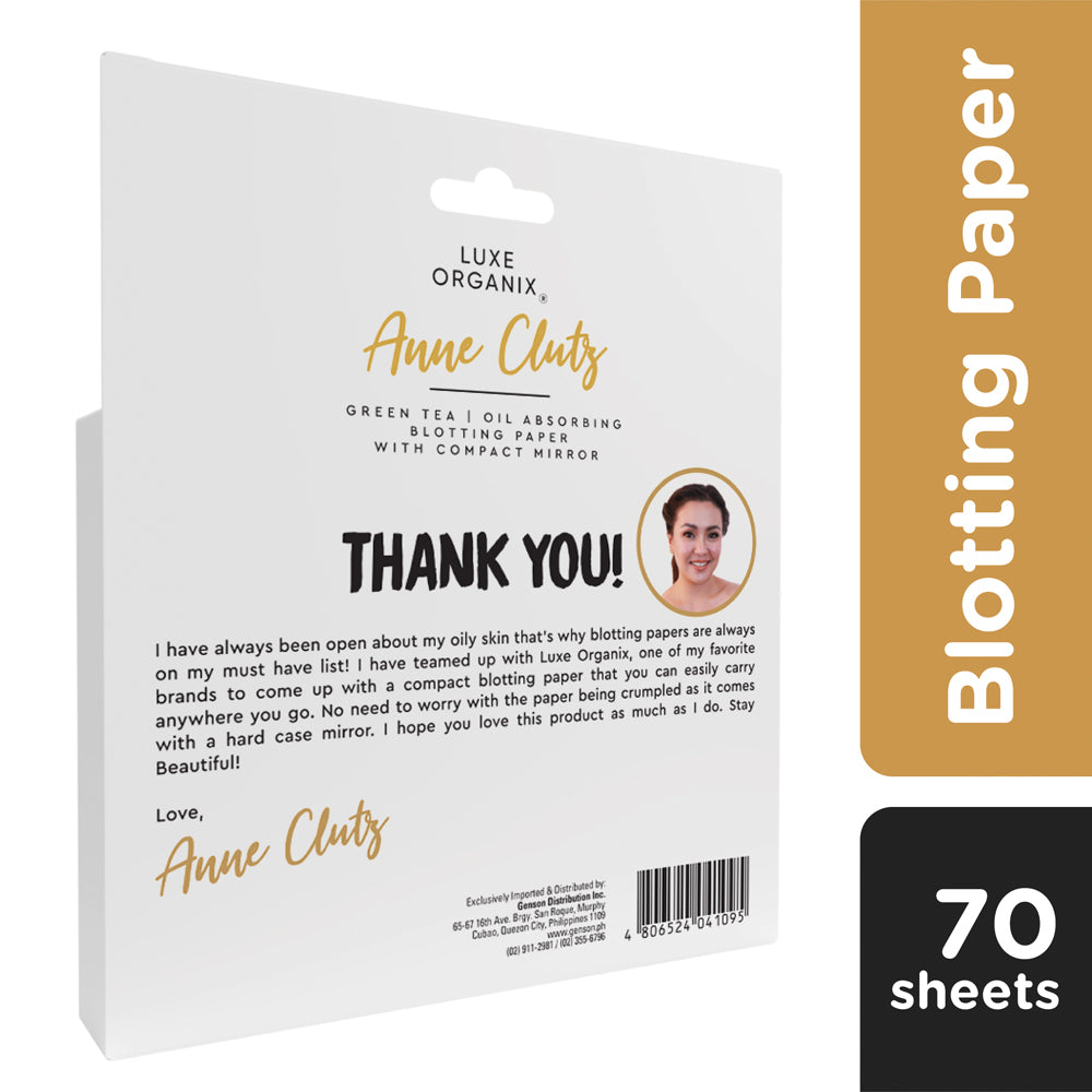 Luxe Organix x Anne Clutz Green Tea Blotting Paper with Compact Mirror 70 sheets